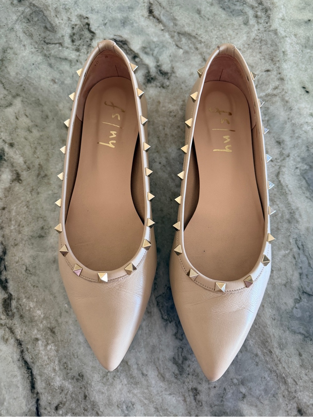 French Sole Nude Studded NISIM Flats.  10B